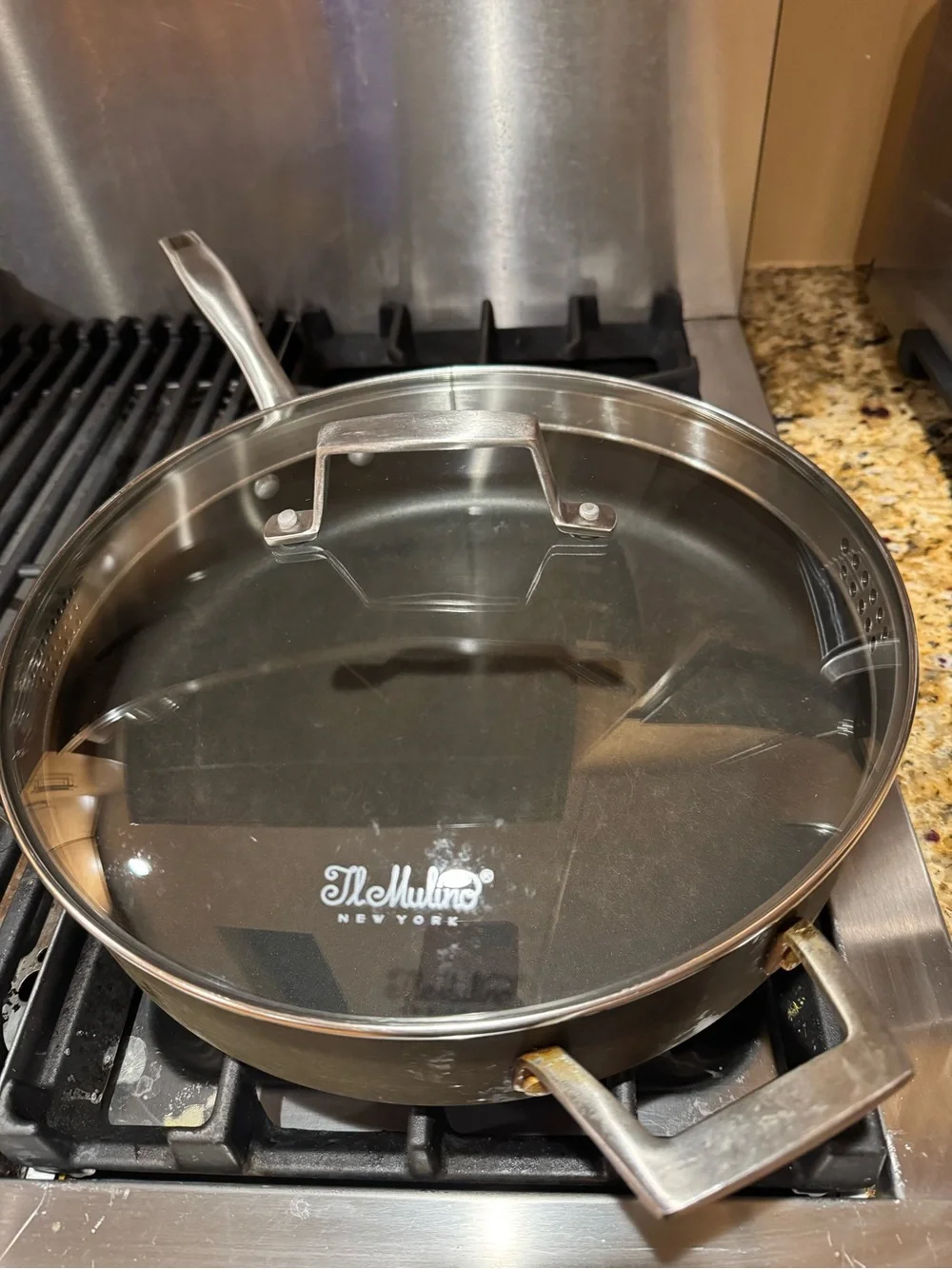 Il Mulino 12” Stainless Steel non stick deep Sauté Pan with glass strainer lid